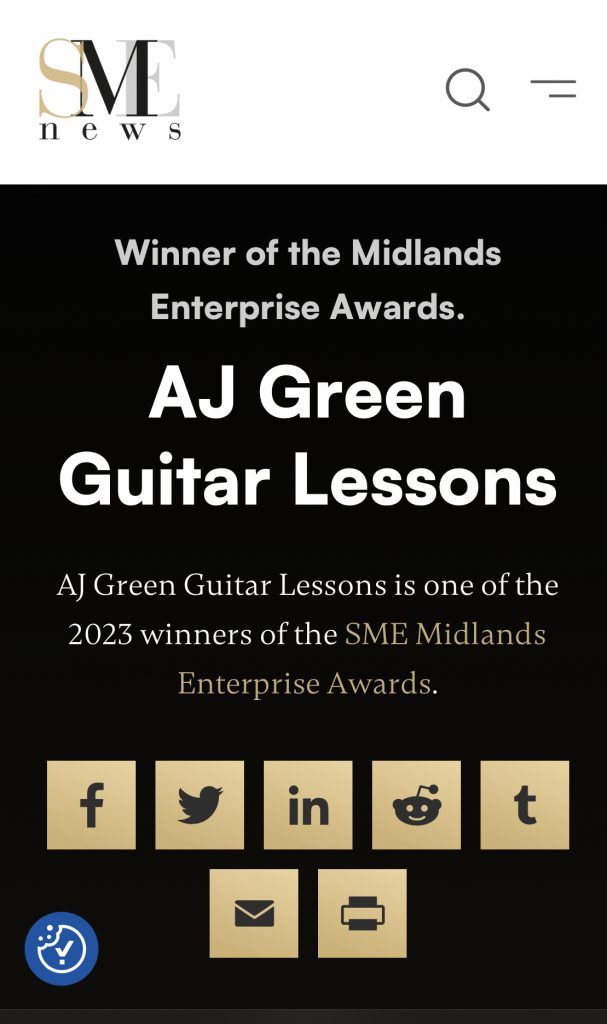 Midlands Guitar Lessons Award 2023